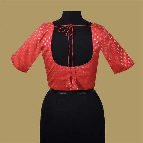 RED With Floral design BANARAS JACQUARD Ready made Blouse – Thenianantham