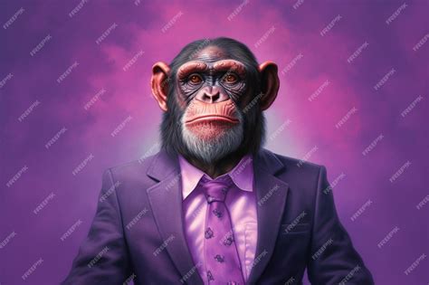 A monkey in a suit with a purple background | Premium AI-generated image