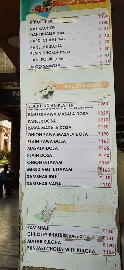 Menu at BTW, New Delhi, G-71/87