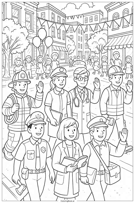 A Parade Of Community Helpers Coloring Page (Free PDF&PNG Printable)