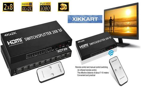 Buy XIKKART 2x8 HDMI Matrix Switcher 2 in 8 Out Splitter 4Kx2K Active ...