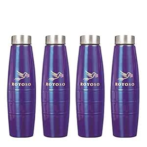 Royoso Aqua 650 Stainless Steel Water Bottle, 650 ml, Blue, Set of 4 ...