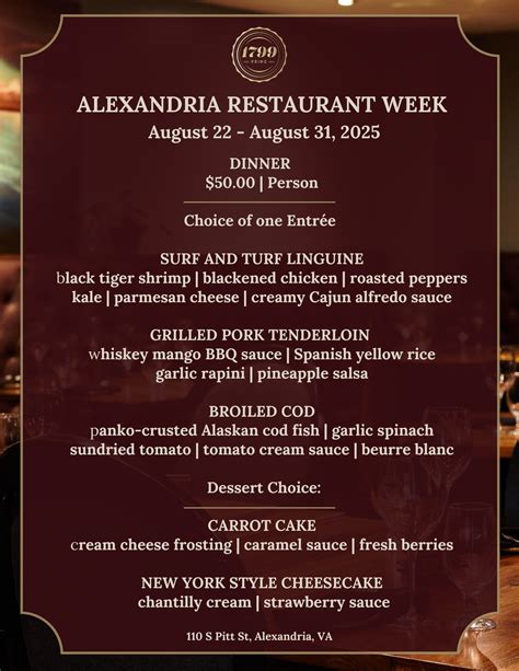 Alexandria Restaurant Week | 1799 Prime Steak & Seafood - Alexandria, VA