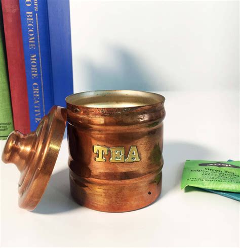 Vintage Copper and Brass Tea Canister - Lettered Copper Container with ...
