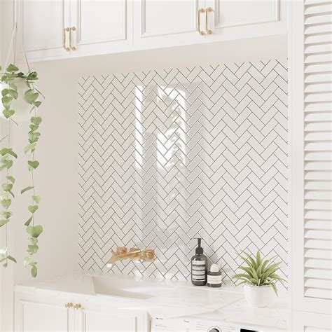 VEELIKE White Herringbone Peel and Stick Backsplash Tile – Veelike