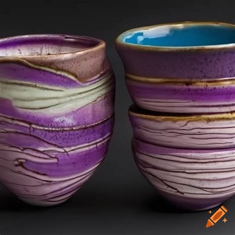 Ceramic pottery with unique glazes and abstract designs on Craiyon
