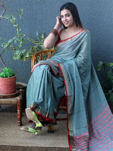 Grey Narayanpet Mercerized Cotton Saree – Weaves of Tradition