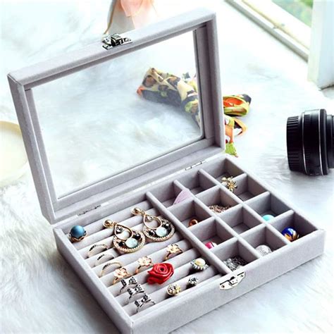 SHREE HANS CREATION Jewellery Organiser Box Transparent Velvet Cufflink ...