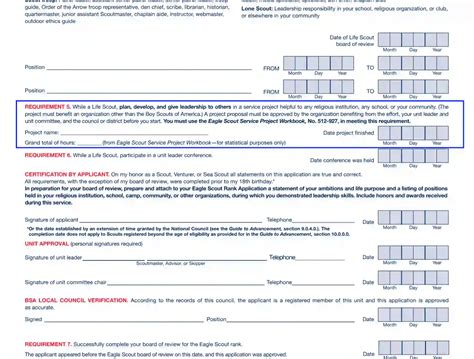 Eagle Scout Requirements Worksheet