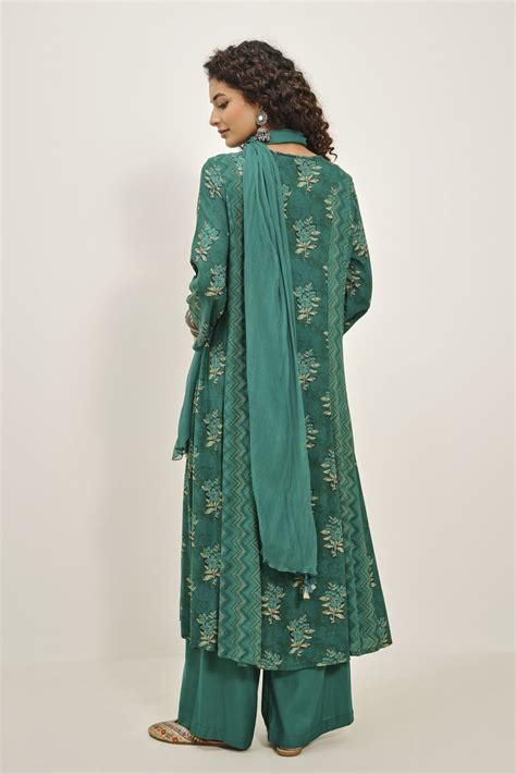 Buy Jungle Green Kurta Set Online In India at Global Desi F25R903P_GREEN
