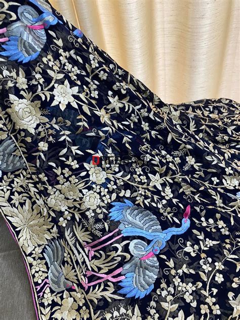 Pre Order Designer Navy Hand Embroidered Parsi Gara Dupatta – Dress365days