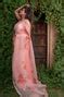 Buy Online Hand Painted Peach Peonies Organza Saree – Sanjoni