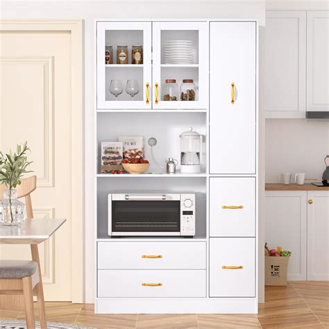 Vowner Freestanding Kitchen Pantry Storage Cabinet With 3 Cabinets 4 ...