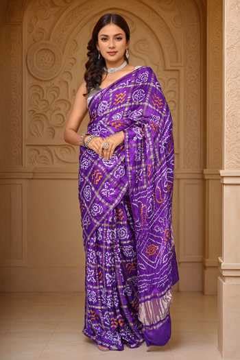 Buy Purple Silk Woven Geometric Gharchola Saree With Unstitched Blouse ...