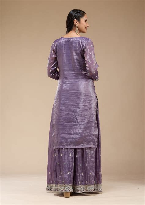Buy Purple Zariwork (Gold) Organza Readymade Salwar Suit - Koskii