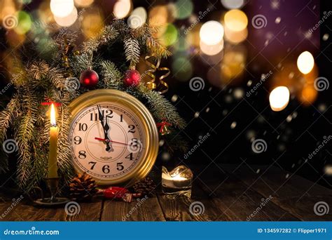 Christmas Tree, Clock and Candles Stock Photo - Image of design ...