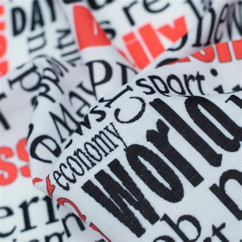 White And Red Newspaper Pattern Digital Print Rayon Fabric – Fabcurate
