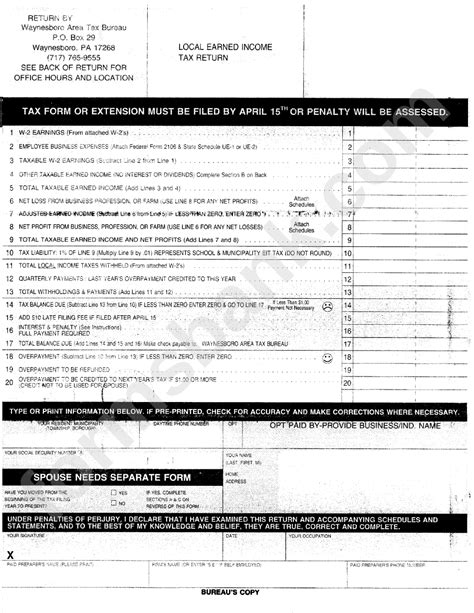 Local Earned Income Tax Return Form printable pdf download