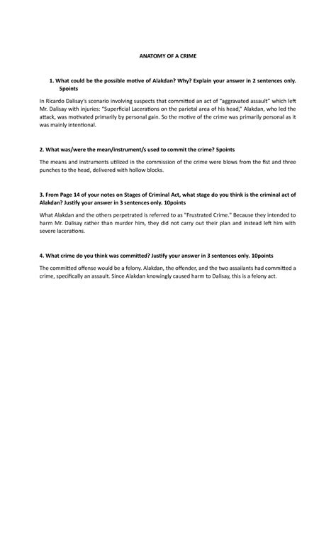 Crimso- Activity-2 - introduction to criminal law - ANATOMY OF A CRIME What could be the ...