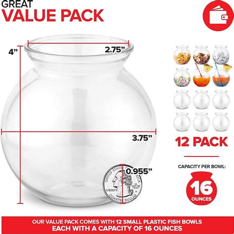 12 Pack 16 oz Clear Plastic Fish Bowls for Parties - Mini Drink Bowls ...