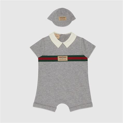 Baby cotton jersey gift set in light grey | GUCCI® US
