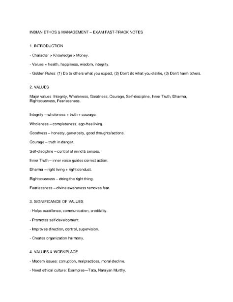 INDIAN ETHOS MANAGEMENT EXAM NOTES: VALUES & SIGNIFICANCE - Studocu