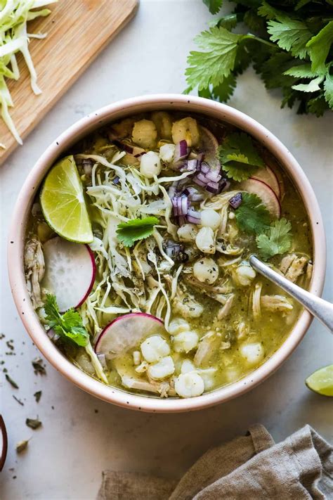 Chicken Pozole Verde is a comforting Mexican soup filled with shredded ...