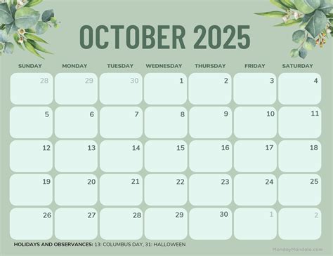 Cute Printable October 2025 Calendar