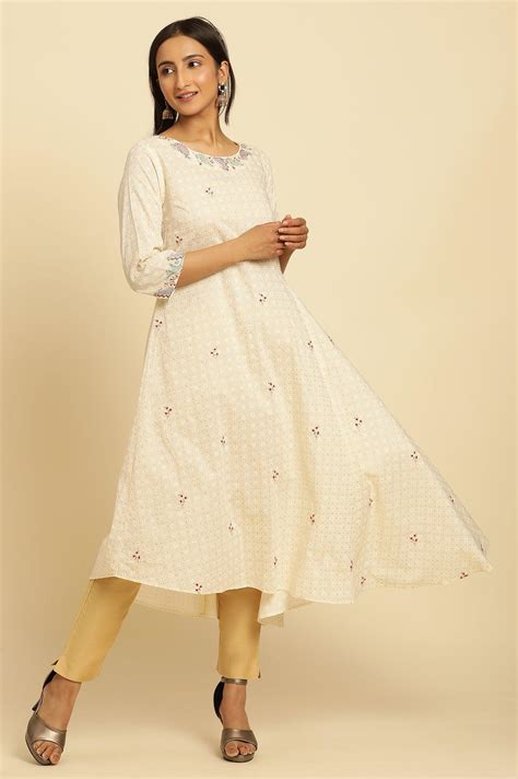 Buy Ecru Embroidered Kurta With Asymmetrical Hemline @ 3299 | W for ...