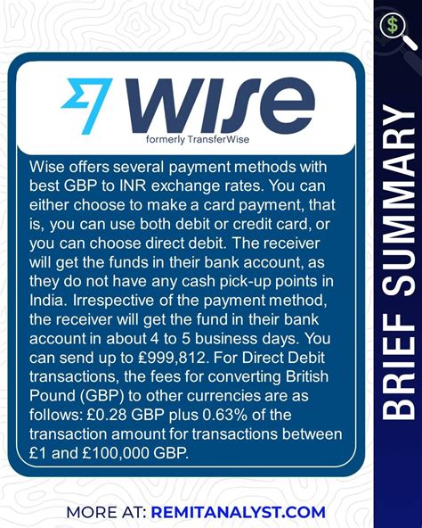 When it comes to sending money from GBP to INR, Wise stands out as a dependable and trustworthy ...