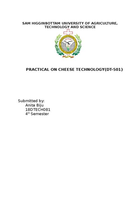 Cheese technology practical - SAM HIGGINBOTTAM UNIVERSITY OF ...