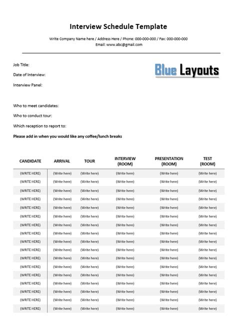 Interview Schedule Template 的图像结果