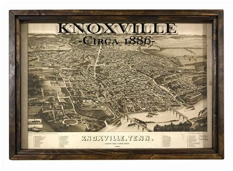 Vintage Knoxville map - framed repro 1886 map of Knoxville, Tennessee