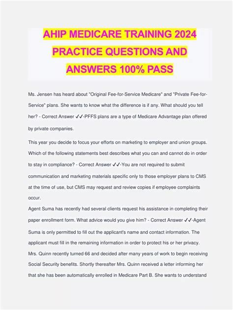 AHIP MEDICARE TRAINING 2024 PRACTICE QUESTIONS AND ANSWERS 100% PASS ...