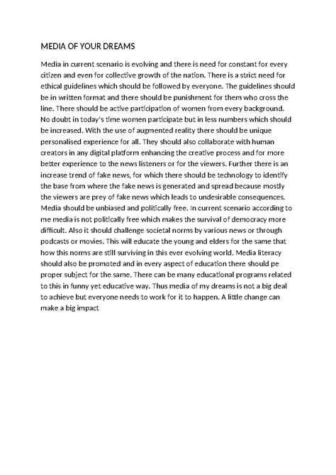 Media OF YOUR Dreams - assignment - MEDIA OF YOUR DREAMS Media in ...