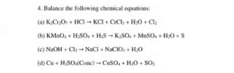 Pls balance chemical equations in no.4 - Brainly.in