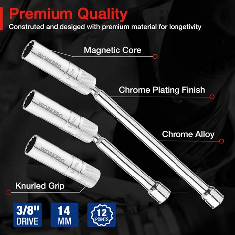 Snapklik.com : WORKPRO 3PC 14mm Spark Plug Socket, Magnetic Swivel Thin ...