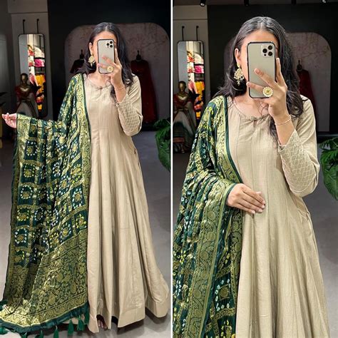 Label shri gown with zari weaving Dupatta Gown Fully Stitched ...