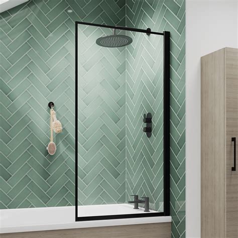 Vellamo City 6mm Matt Black Hinged Framed Bath Screen - 1430 x 790mm ...