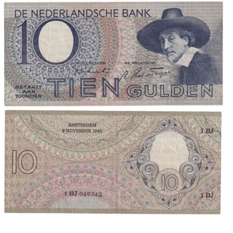 NETHERLANDS 10 GULDEN (1 BJ 040243) 1943 Rare Old Notes Banknotes ...
