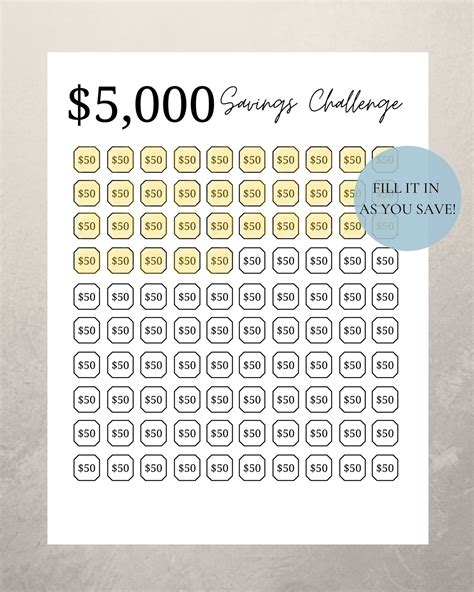 5000 Savings Challenge Printable - Printable Free Templates