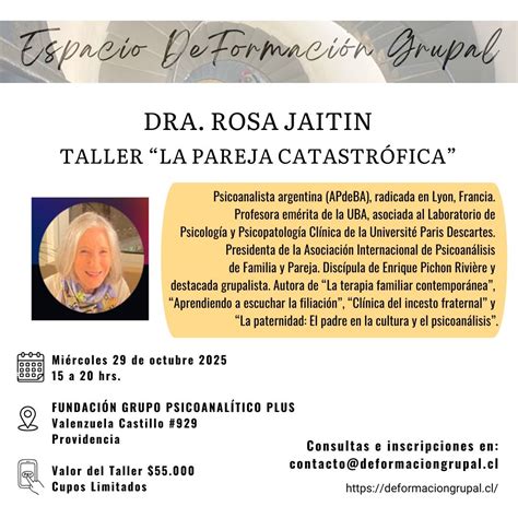 Taller "La Pareja Catastrófica" Dra. Rosa Jaitín, Calle Valenzuela ...