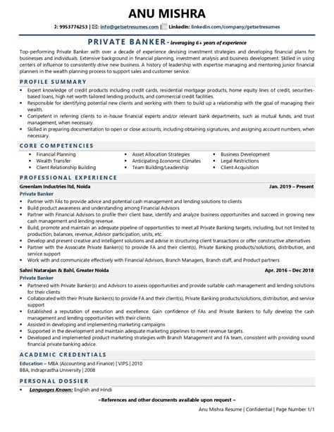 Wealth Management / Private Banker Resume Examples & Template (with job winning tips)