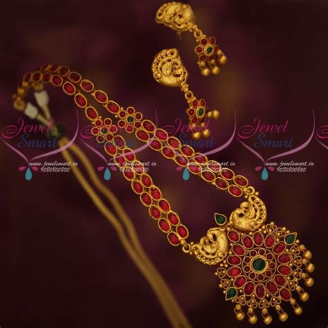 NL17991 Matte Gold Plated Kemp Red Green Oval Stones Mugappu Design ...