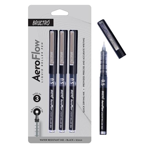 BRUSTRO AeroFlow Liquid Ink Rollerball Pens | Black | 0.5mm, Micro Tip ...