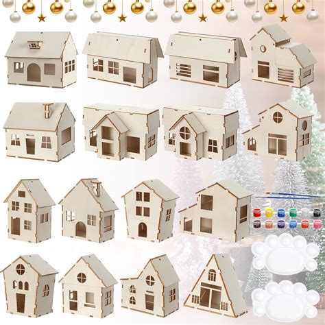 Amazon.com: Cinnvoice 16 Pieces Christmas Village DIY Painting Kit ...