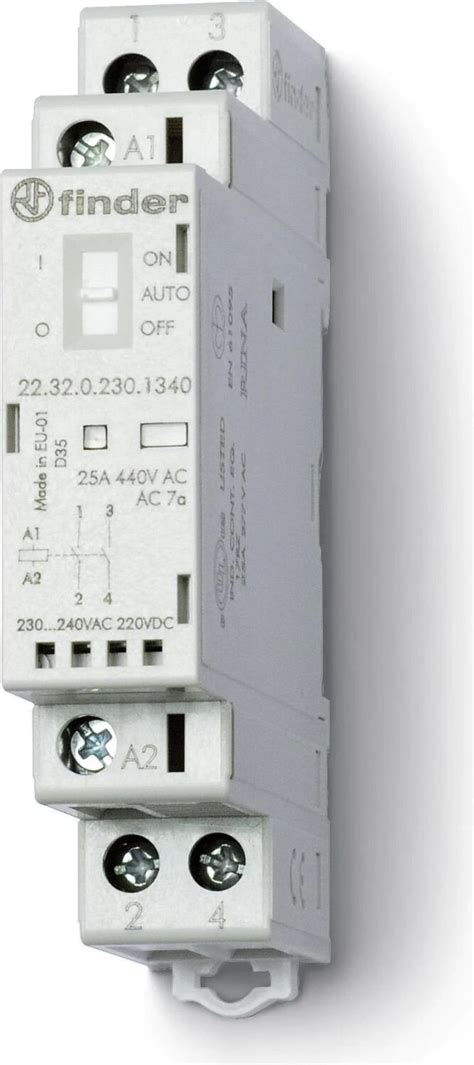 Contacteur 2NO 25A 48V AC/DC, AgSnO2, indicateur méca + LED + sélecteur