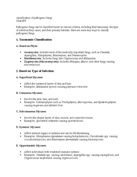 Classification of pathogenic fungi - classification of pathogenic fungi ...