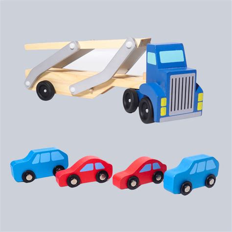 Wooden Handmade Double Decker Car Loader Toy with 4 Cars – Kids Bestie