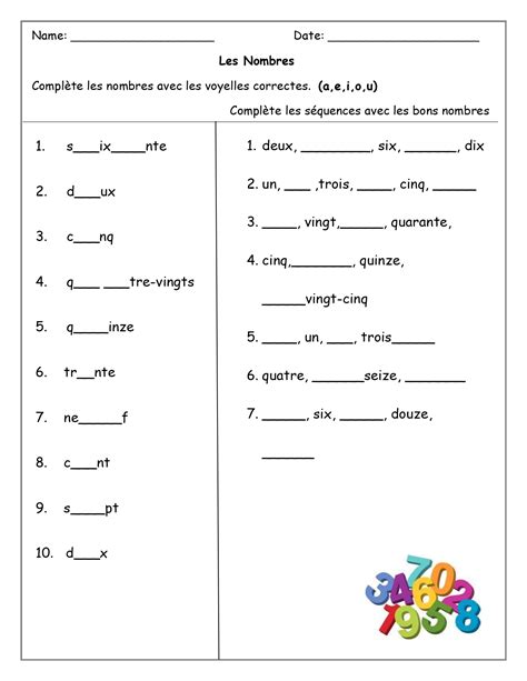 Image result for French Numbers Worksheets Printable